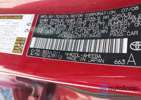 2008 Toyota Prius Touring z USA, uszkodzony, nr VIN JTDKB20U087818445